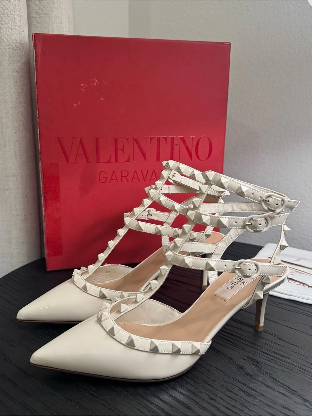 Valentino Garavani Rockstud Caged Pumps 65mm Patent Ivory White 38
